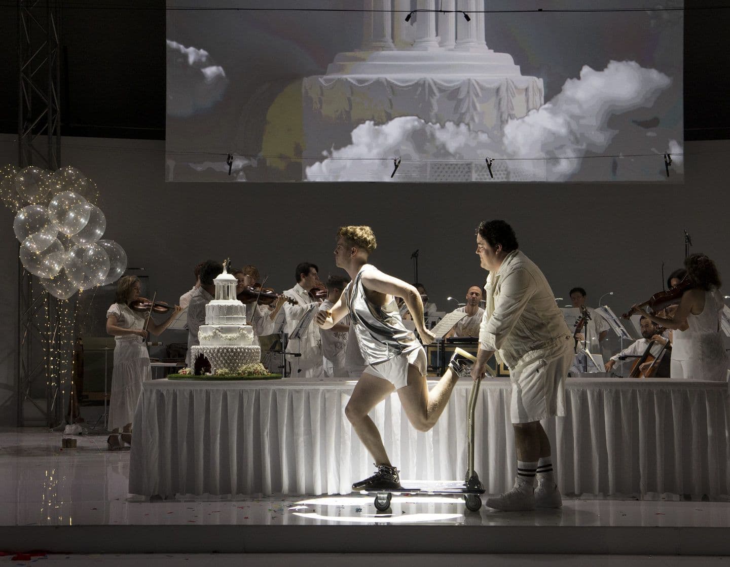 Nicholas Jones as Mercury with chorus member Andrew O'Connor