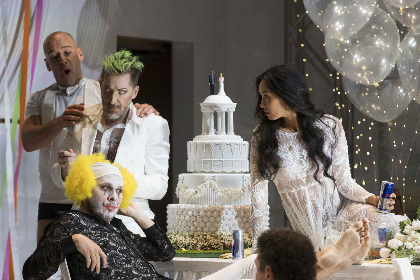 Adrian Tamburini as Satire, Kanen Breen, David Greco as Momus and Cathy-Di Zhang as Amour